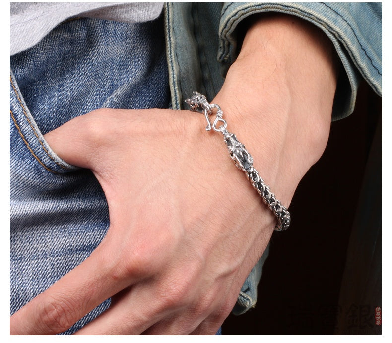 S925 silver bold domineering men's faucet bracelet Giulia'secret