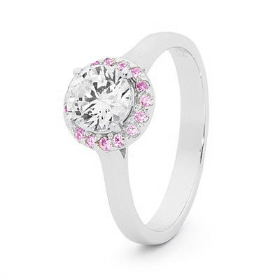 Pink Halo Zirconia Silver Solitaire Giulia'secret