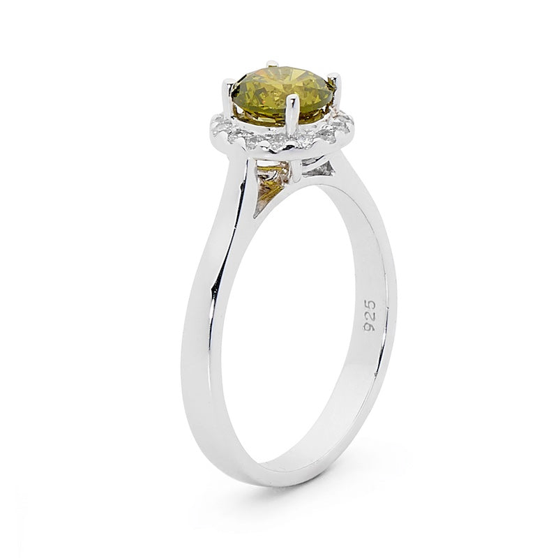 Peridot Coloured CZ Silver Ring