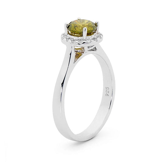 Peridot Coloured CZ Silver Ring Giulia'secret