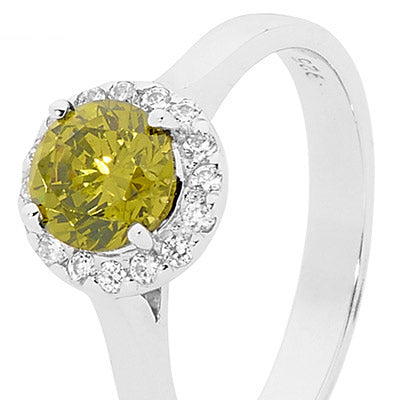 Peridot Coloured CZ Silver Ring