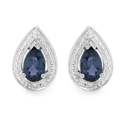 Silver Earrings with Blue Sapphire Gems My Store