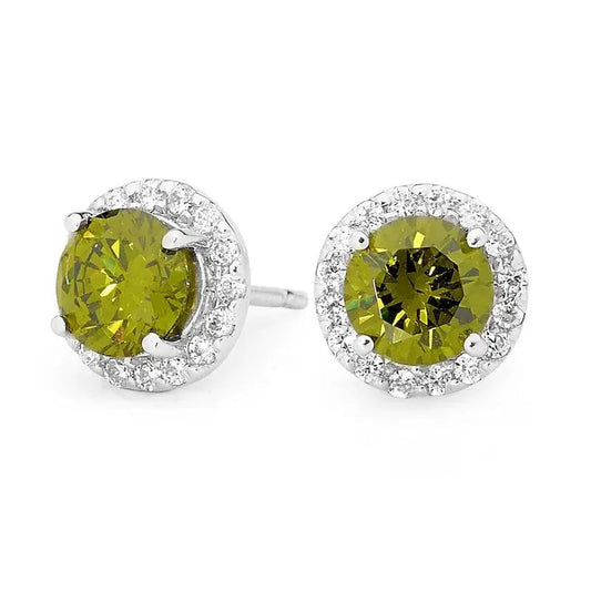 Olive Green and White CZ Dress Earrings My Store