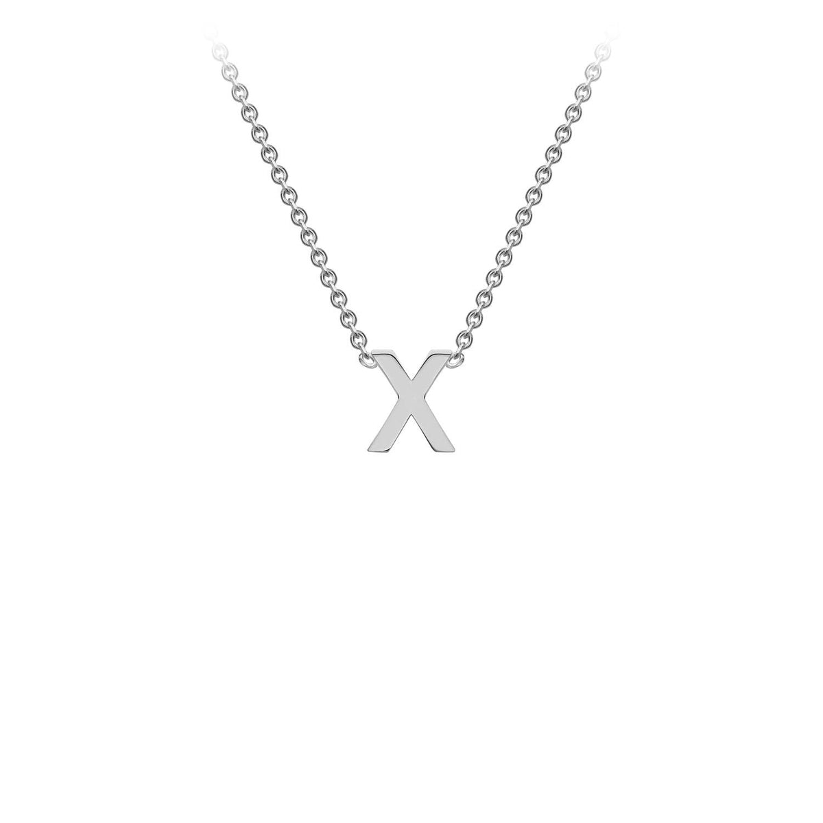 9K white gold letter X initial pendant necklace on adjustable chain
