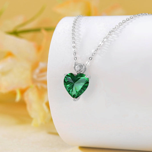 14K White Gold 3ct Emerald Birthstone Pendant Necklace