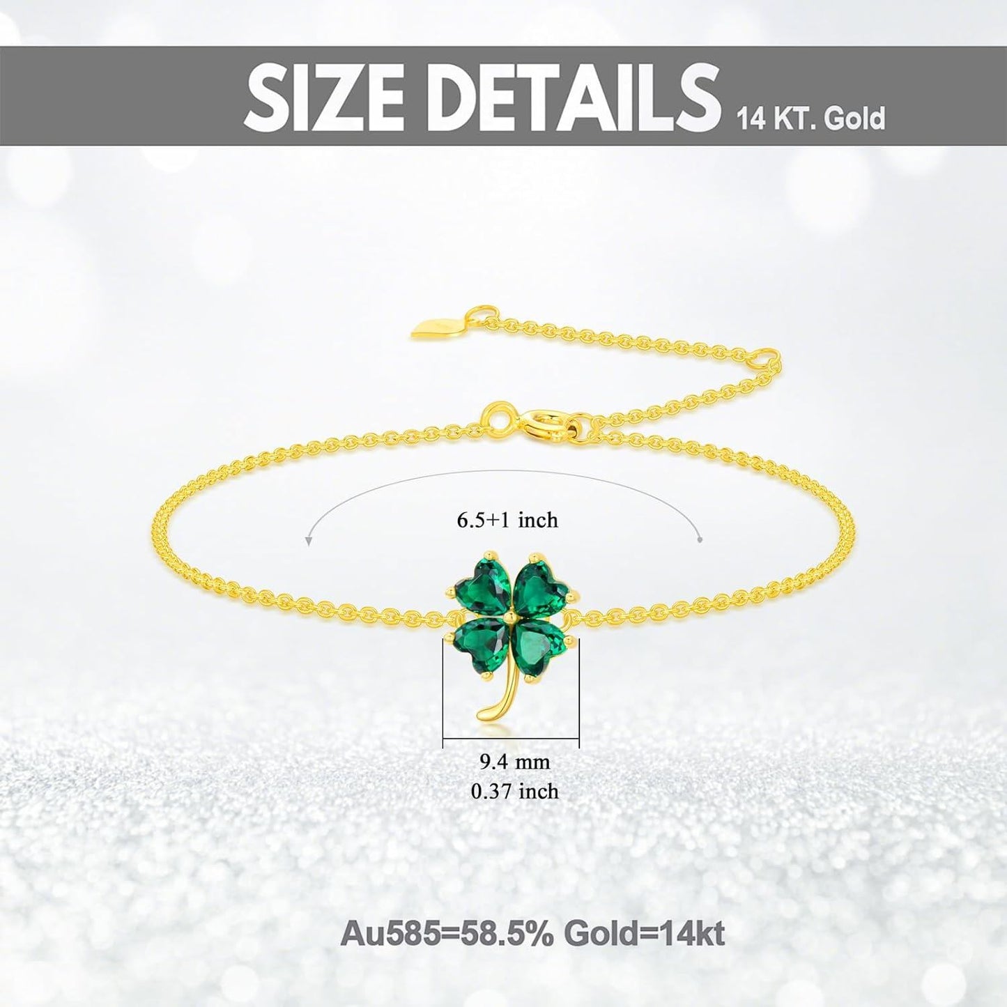 14k Gold Green Four Leaf Clover Bracelet