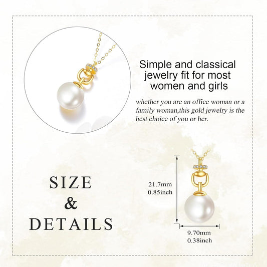14K Gold Freshwater Pearl Pendant Necklace, Cubic Zirconia