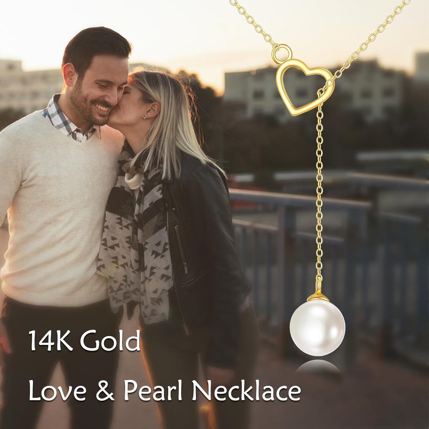 14K Gold Heart & Pearl Lariat Necklace