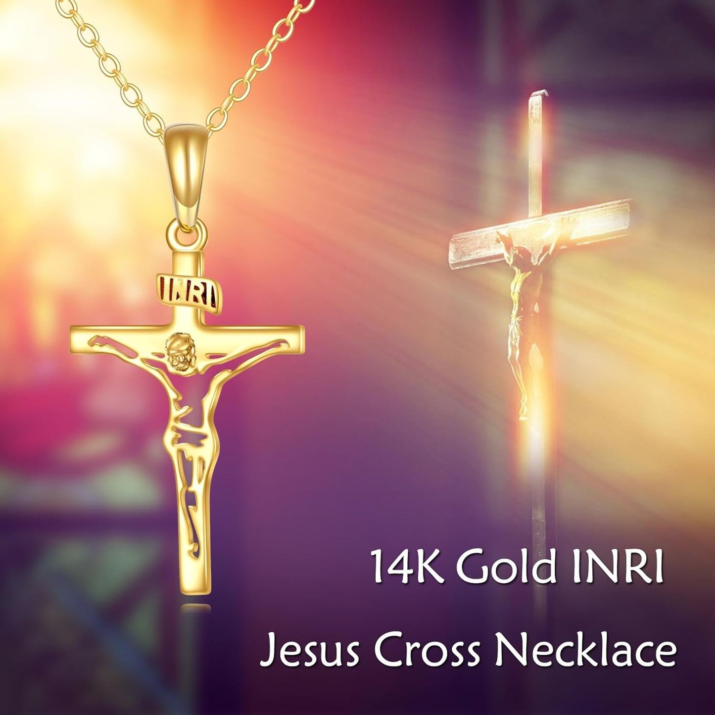 14K Gold Crucifix Pendant Necklace for Men & Women