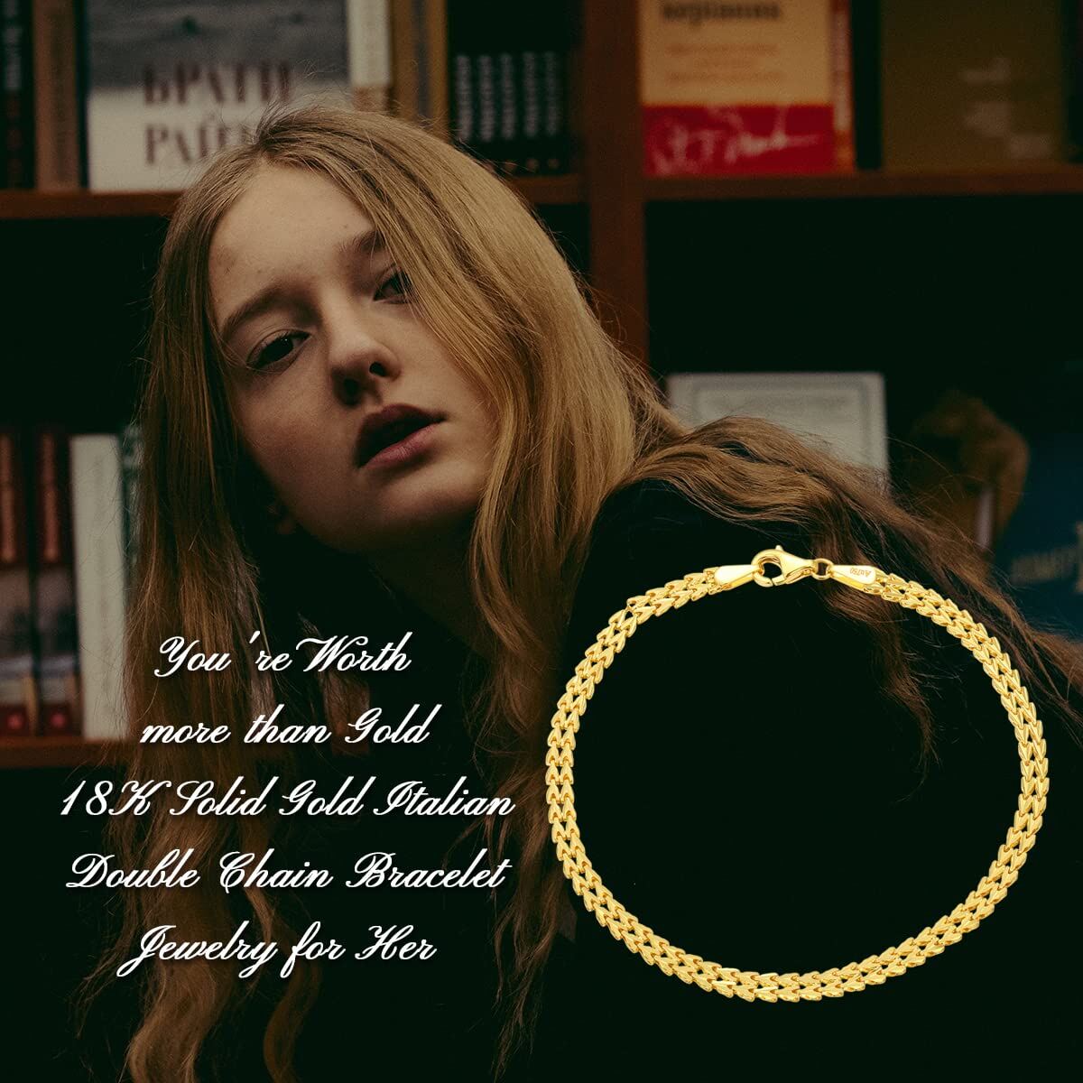 Pulsera de cadena de eslabones italiana clásica minimalista de oro de 18 quilates