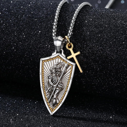 925 Sterling Silver necklace Saint Michael Shield Cross Pendant Necklaces for Men Religious s