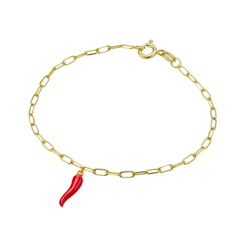 Sterling silver 2MM paperclip chain bracelet with “spicy red” Cornicello charm Giulia'secret