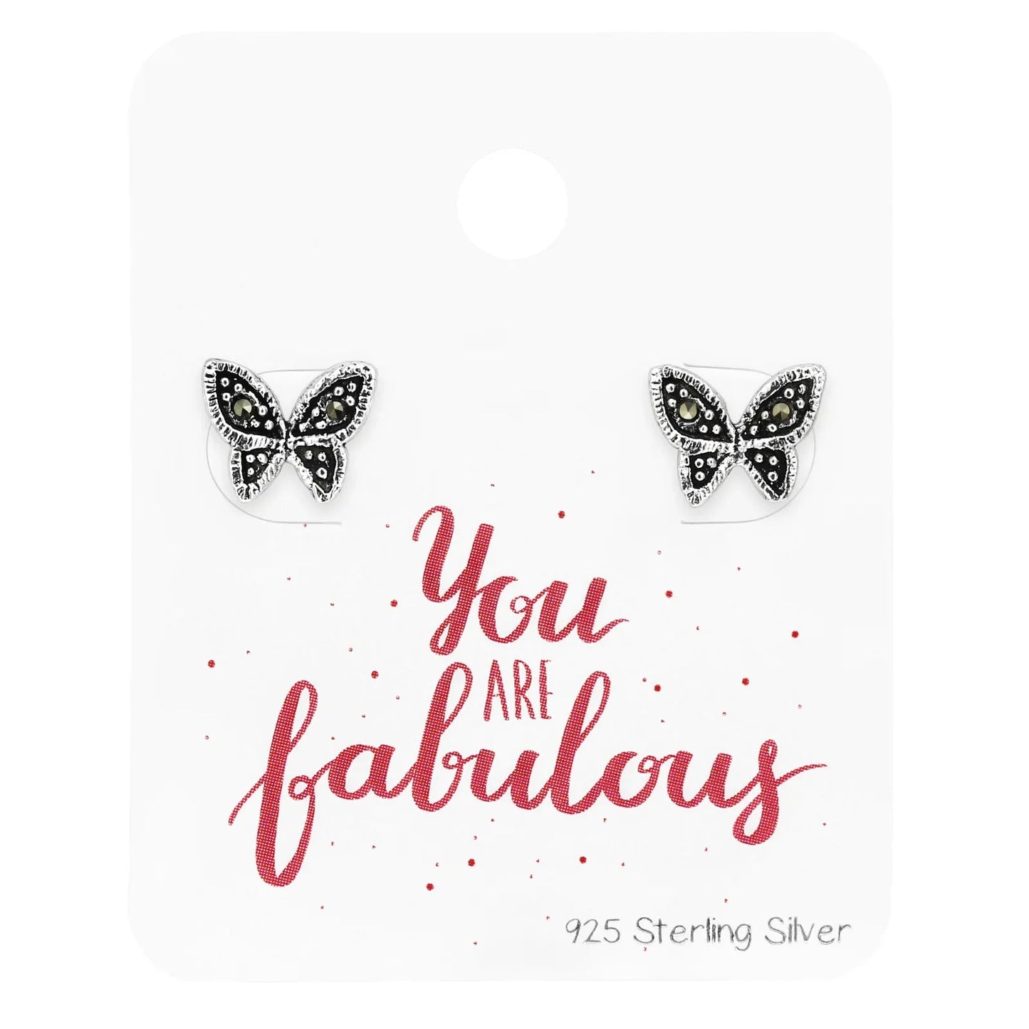 Silver Butterfly Ear Studs with Crystal on Card Giulia'secret