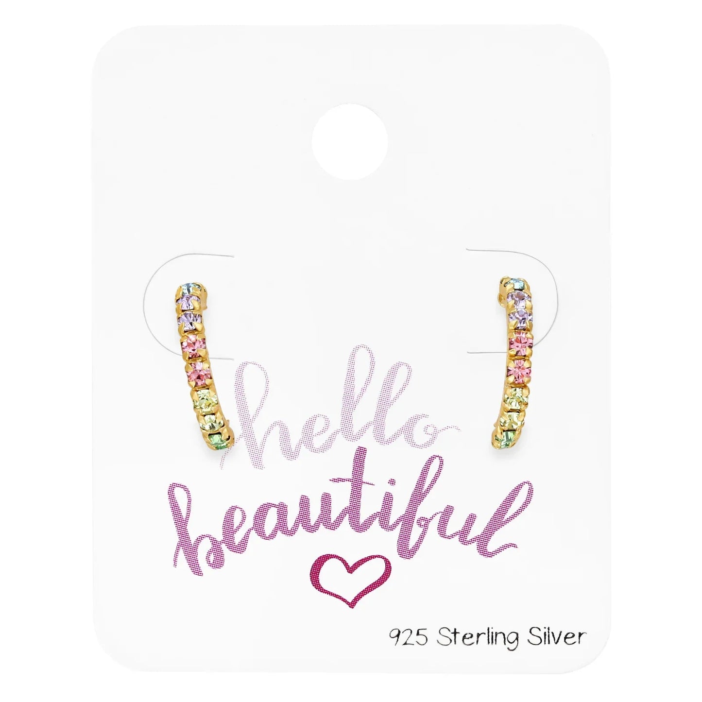 Silver Half Hoop Ear Studs with Crystal on Card Giulia'secret