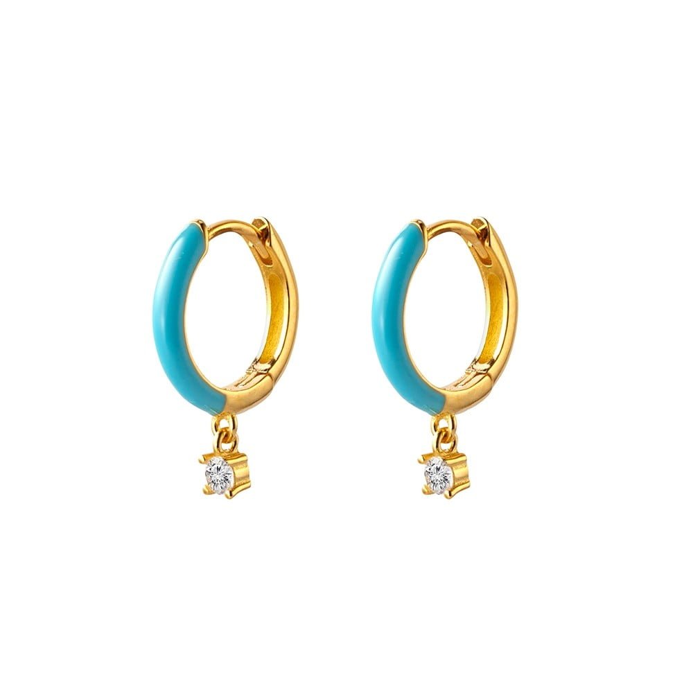 Sterling silver gold plated hoop earrings with blue enamel and CZ charm Giulia'secret