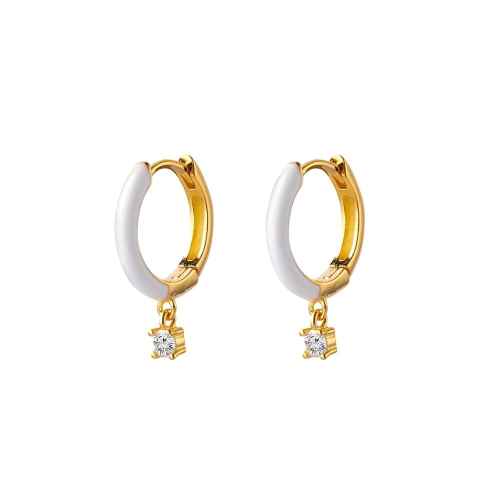 Sterling silver gold plated hoop earrings with white enamel and CZ charm Giulia'secret