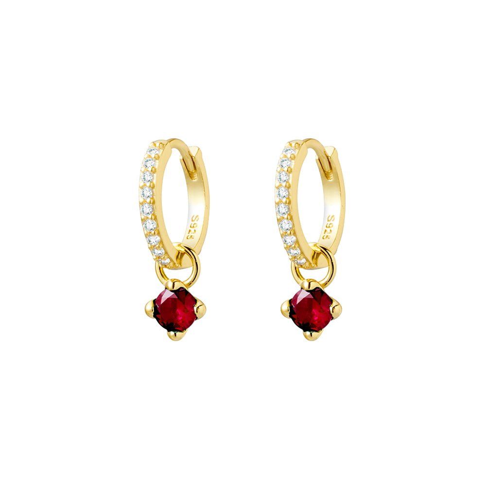 Sterling silver gold plated CZ set huggie earrings with claw set ruby CZ Giulia'secret