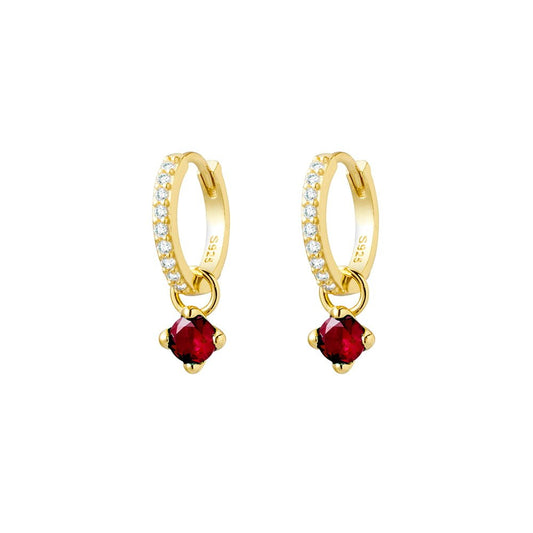 Sterling silver gold plated CZ set huggie earrings with claw set ruby CZ Giulia'secret