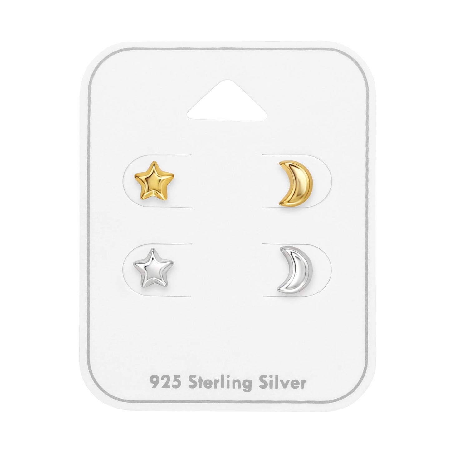 Star and Moon Sterling Silver Ear Studs Set and Jewelry on Card Giulia'secret