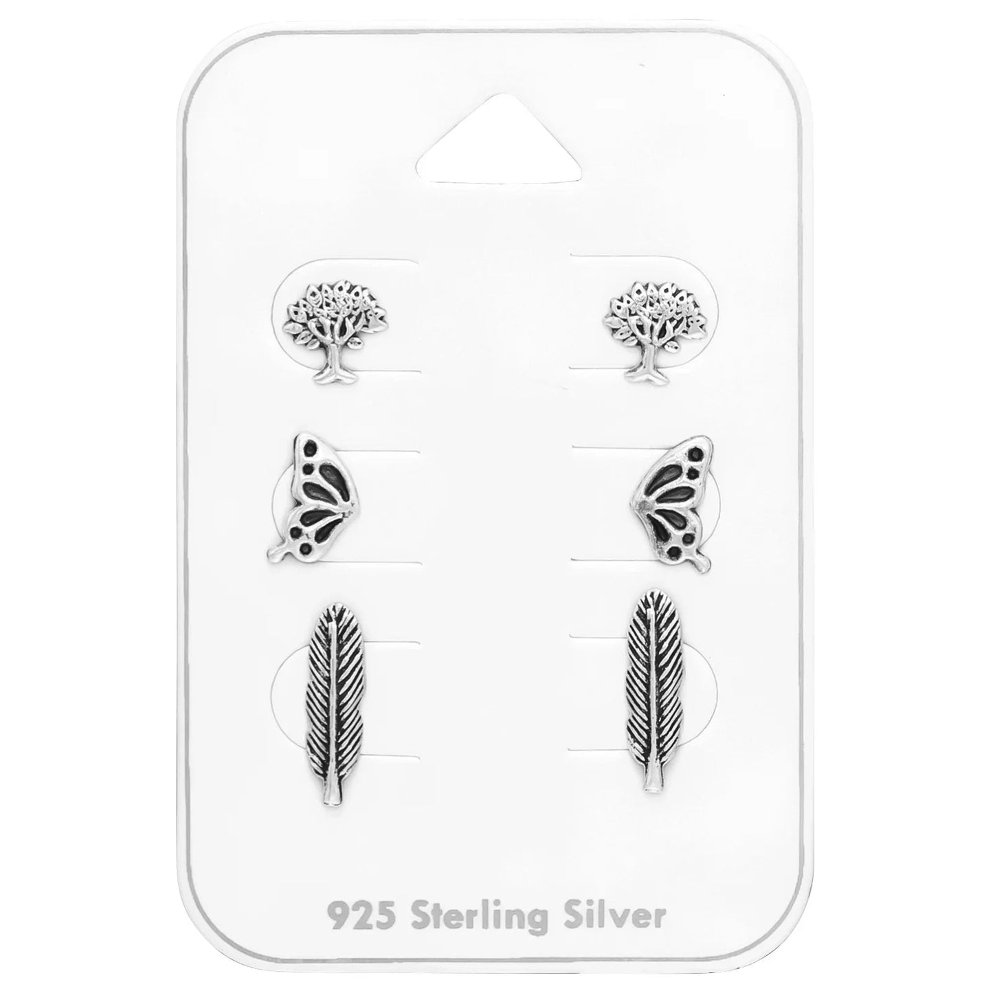 Silver Oxidized Nature Earrings Set on Card Giulia'secret