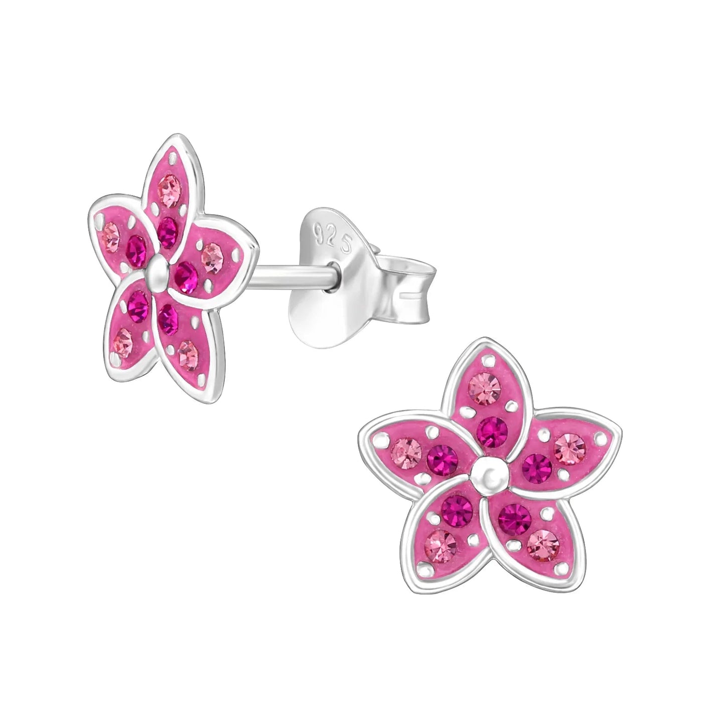 Flower Sterling Silver Ear Studs with Crystal and Epoxy Giulia'secret