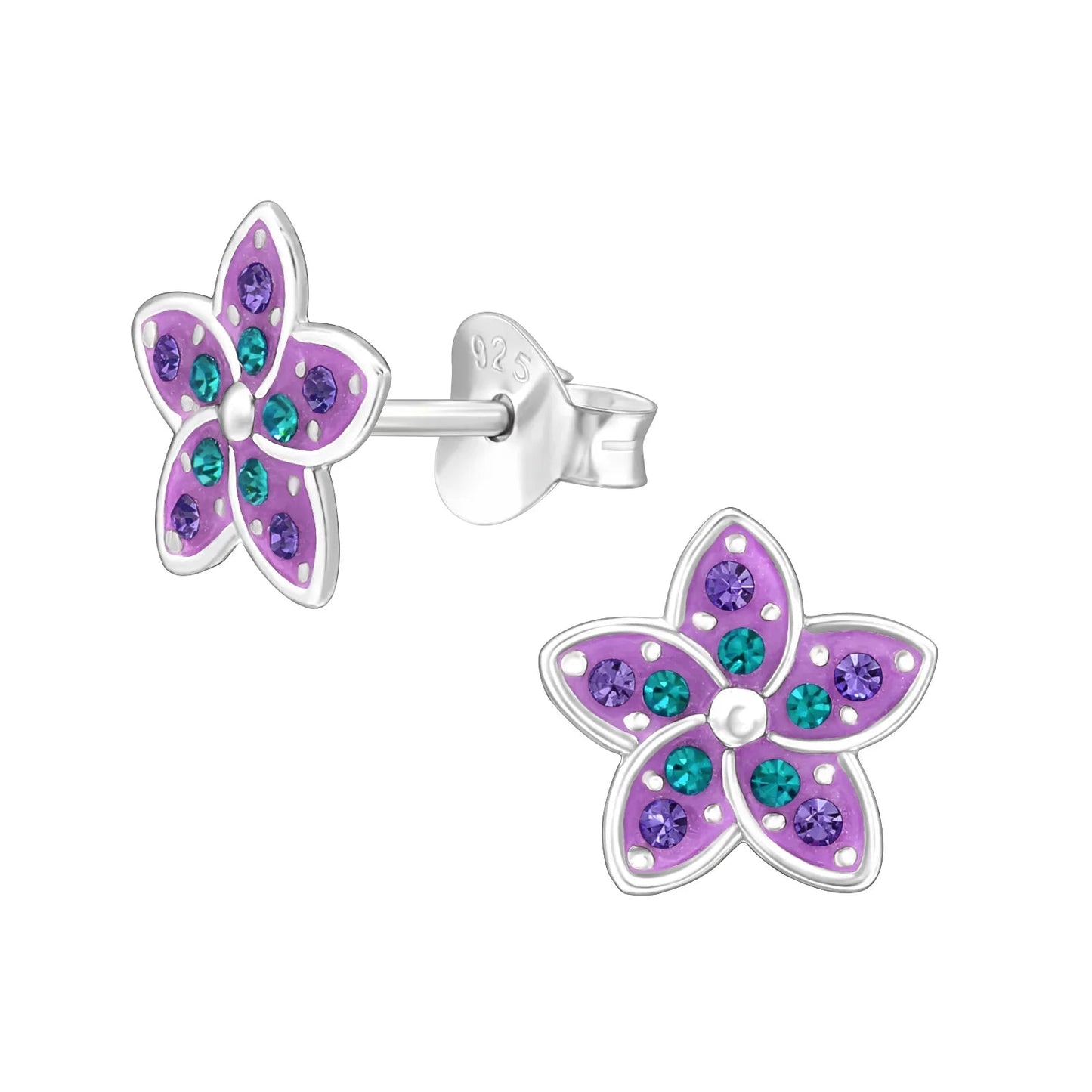 Flower Sterling Silver Ear Studs with Crystal and Epoxy Giulia'secret