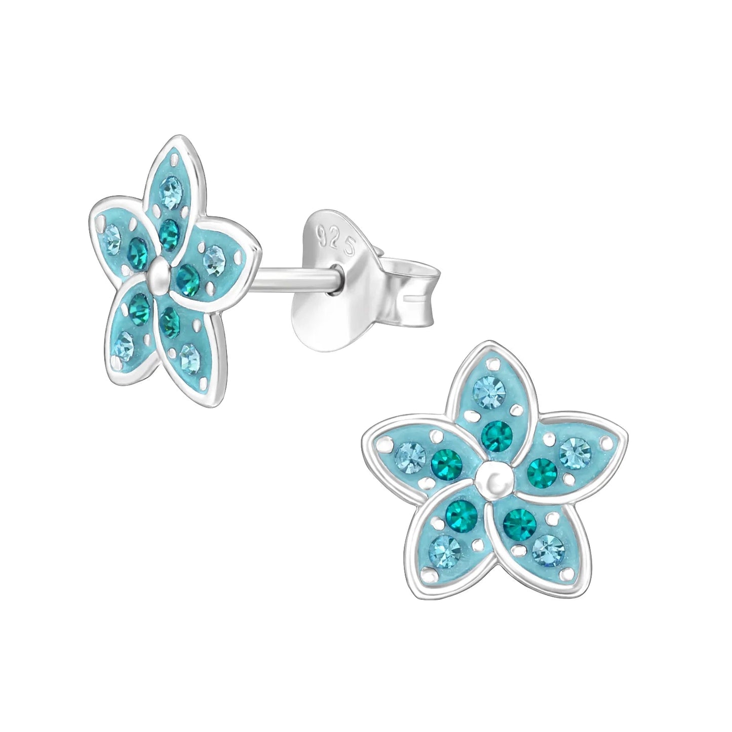 Flower Sterling Silver Ear Studs with Crystal and Epoxy Giulia'secret