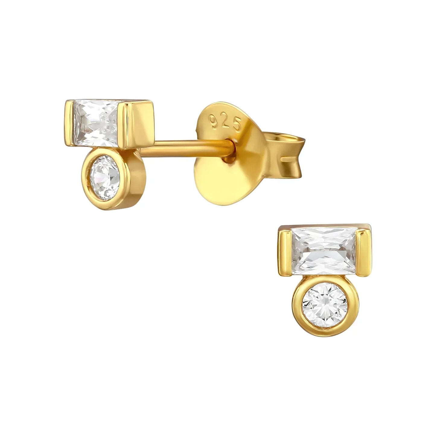Sterling Silver Ear Studs with Baguette and Round Cubic Zirconia Giulia'secret