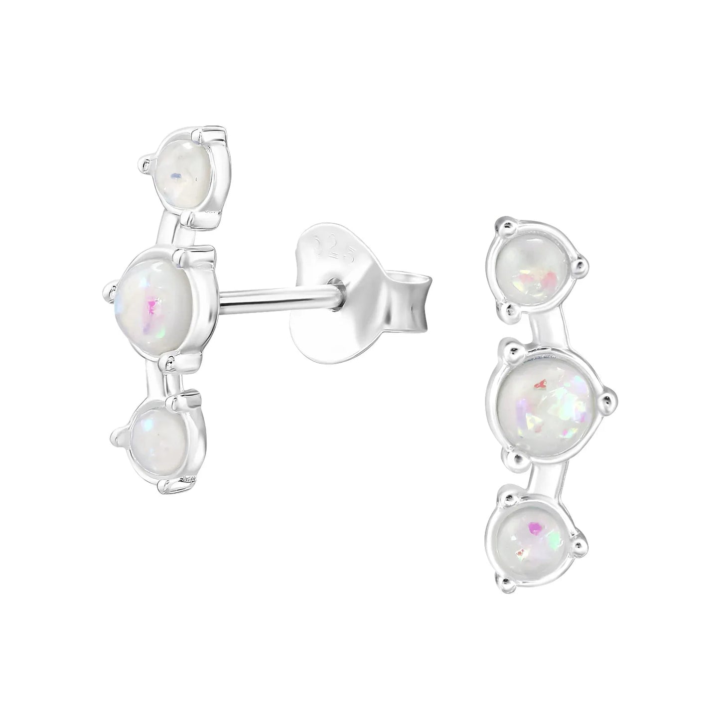 Curved Round Sterling Silver Ear Studs with Imitation Opal Giulia'secret