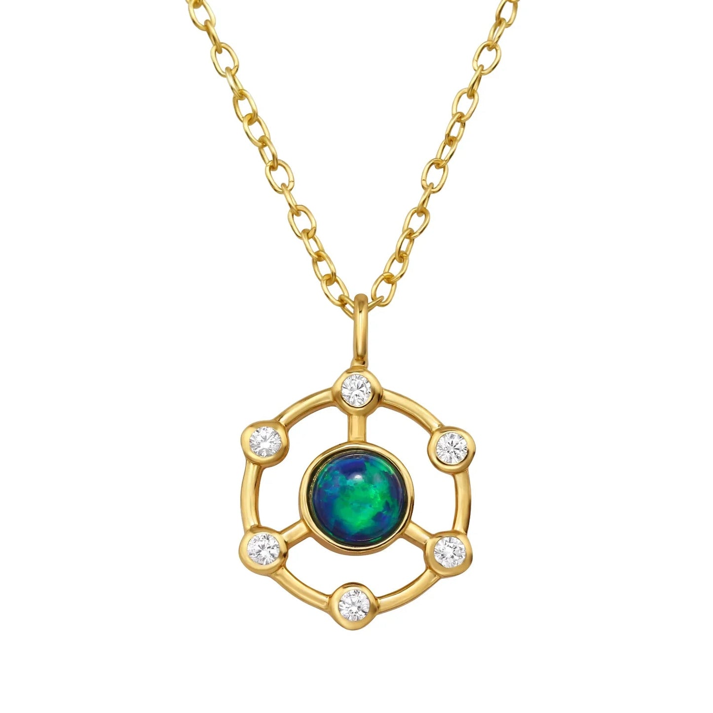 Open Circle Sterling Silver Necklace with Cubic Zirconia and Synthetic Opal Giulia'secret