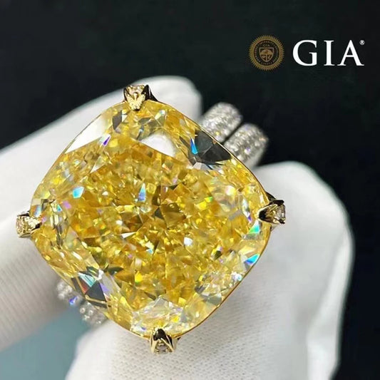 Yellow Diamond Engagement Ring 18K White Gold 20.12CT Certificate VS2