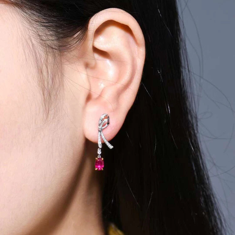 18K White Gold 1.87 Carat Natural Ruby Earrings Vintage Jewelry