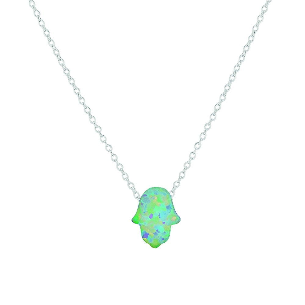 Sterling silver opalite hamsa hand necklace