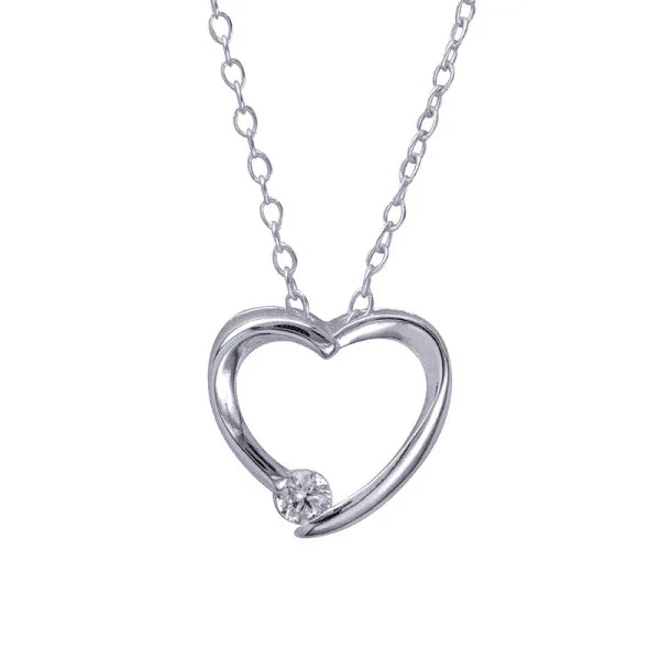 Sterling Silver White Cz Open Heart Pendant