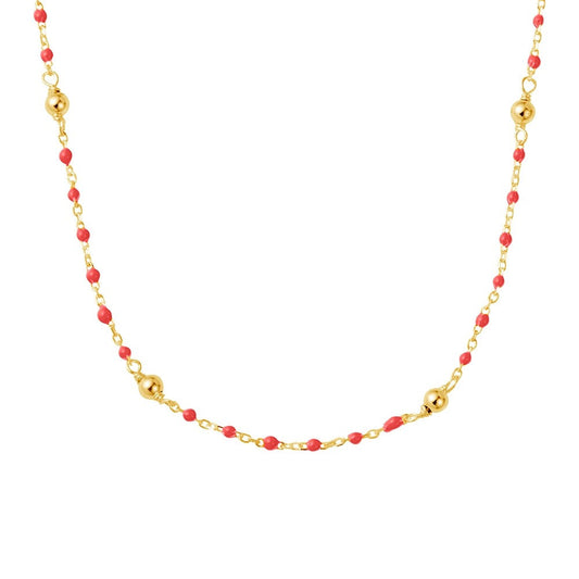 Sterling Silver short coral enamel necklace with beaded detail Giulia'secret