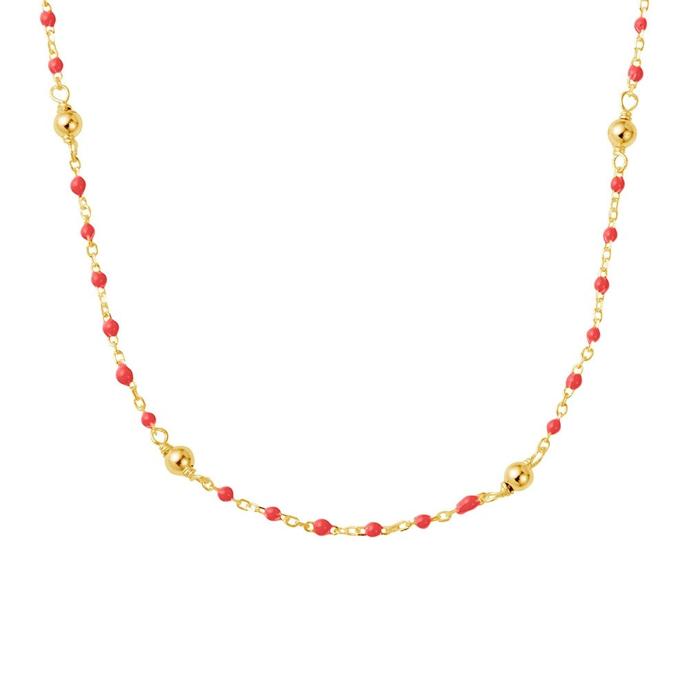Sterling Silver short coral enamel necklace with beaded detail Giulia'secret