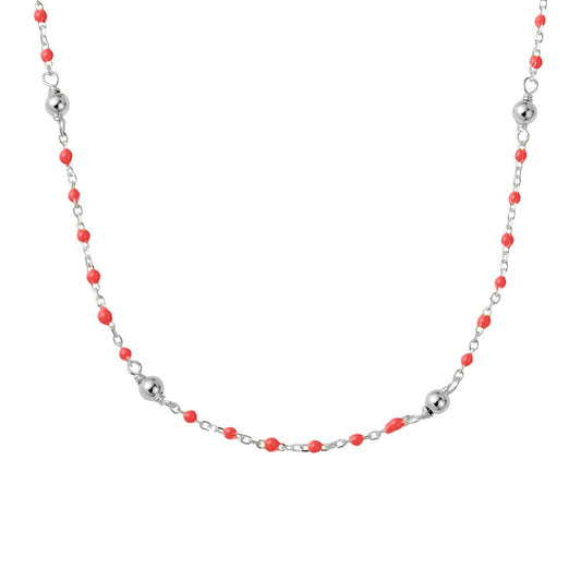 Sterling Silver short coral enamel necklace with beaded detail Giulia'secret