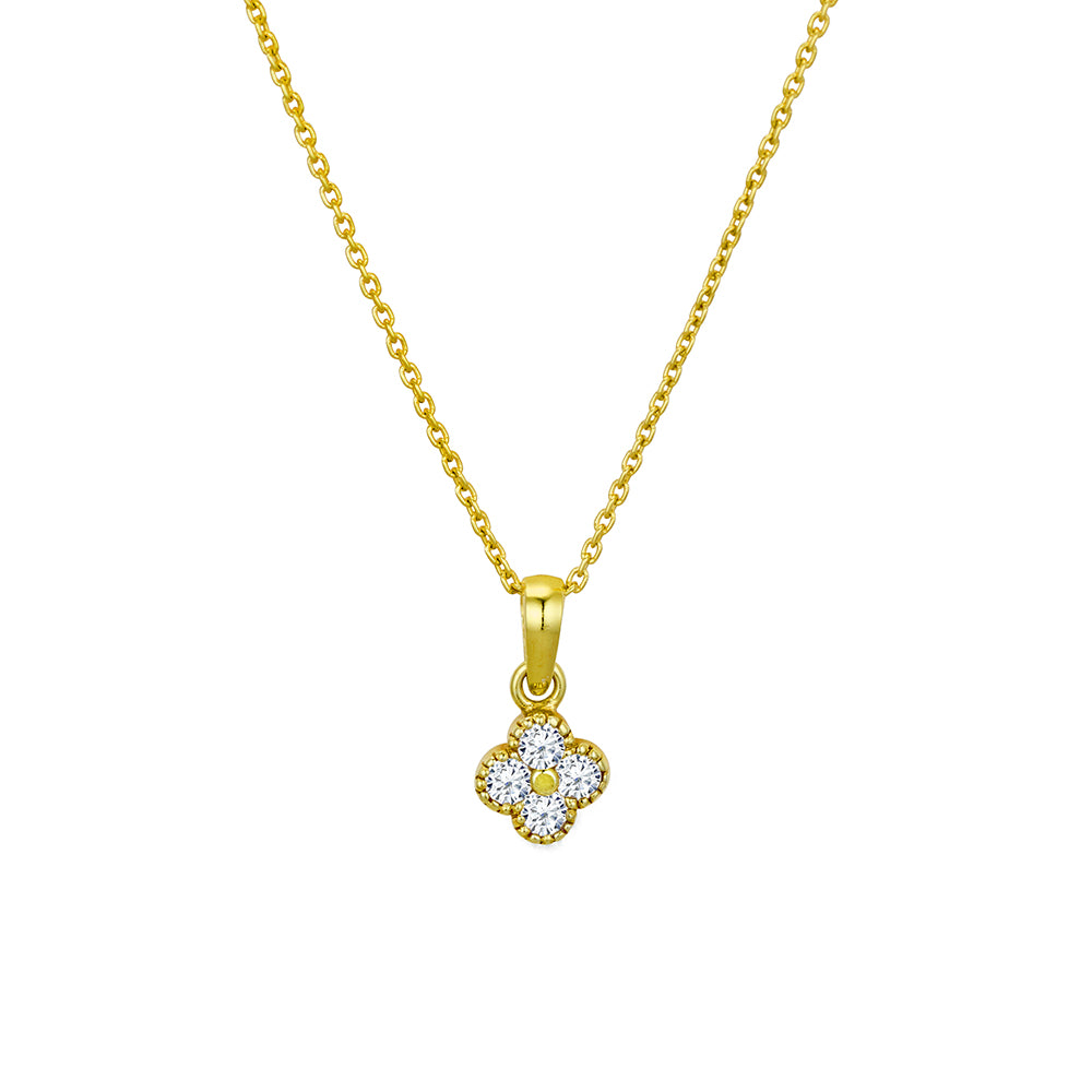 Sterling silver CZ petite flower pendant necklace