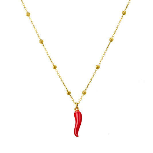 Sterling silver satellite chain necklace with “spicy red” Cornicello pendant Giulia'secret