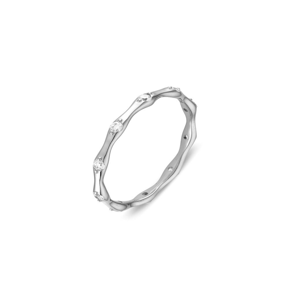 Sterling silver abstract shape band ring with CZ details
