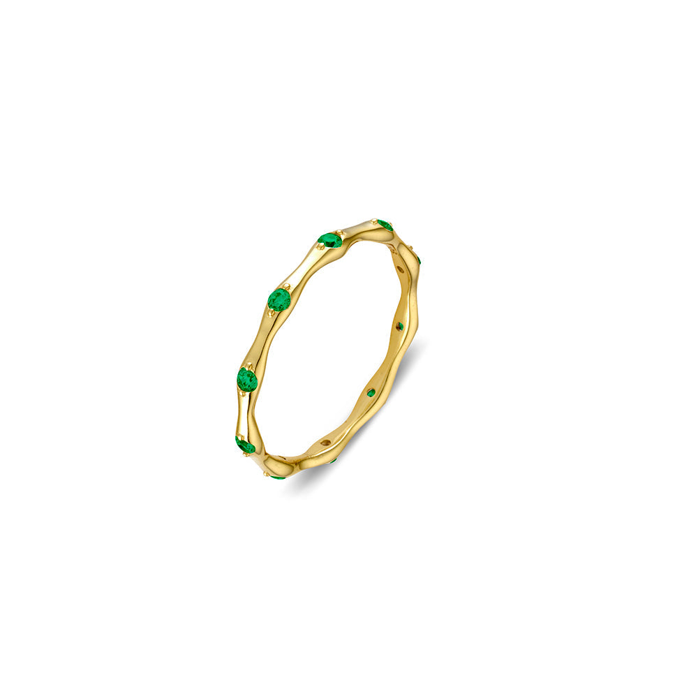 Sterling silver abstract shape band ring with emerald CZ details Giulia'secret