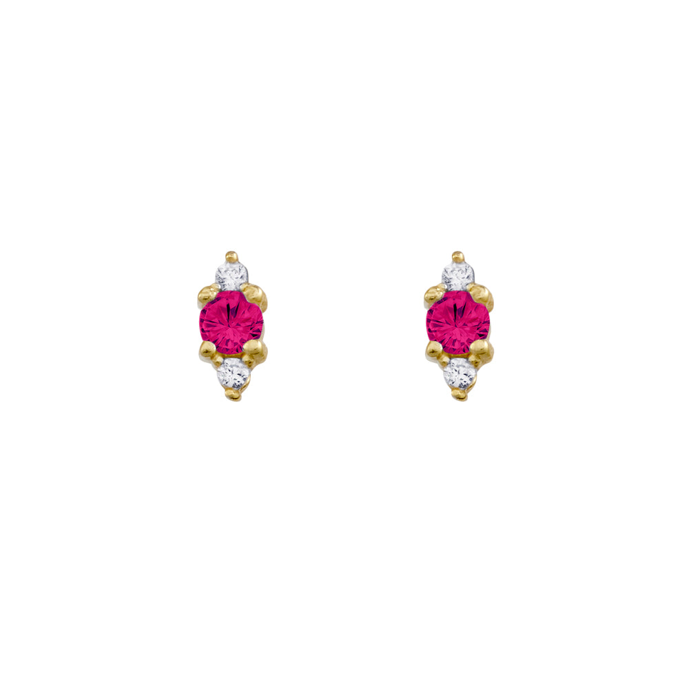 Sterling silver dainty stud earrings with feature ruby pink CZ and small CZ stones Giulia'secret