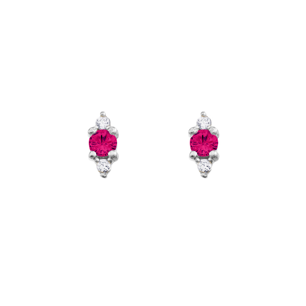 Sterling silver dainty stud earrings with feature ruby pink CZ and small CZ stones Giulia'secret