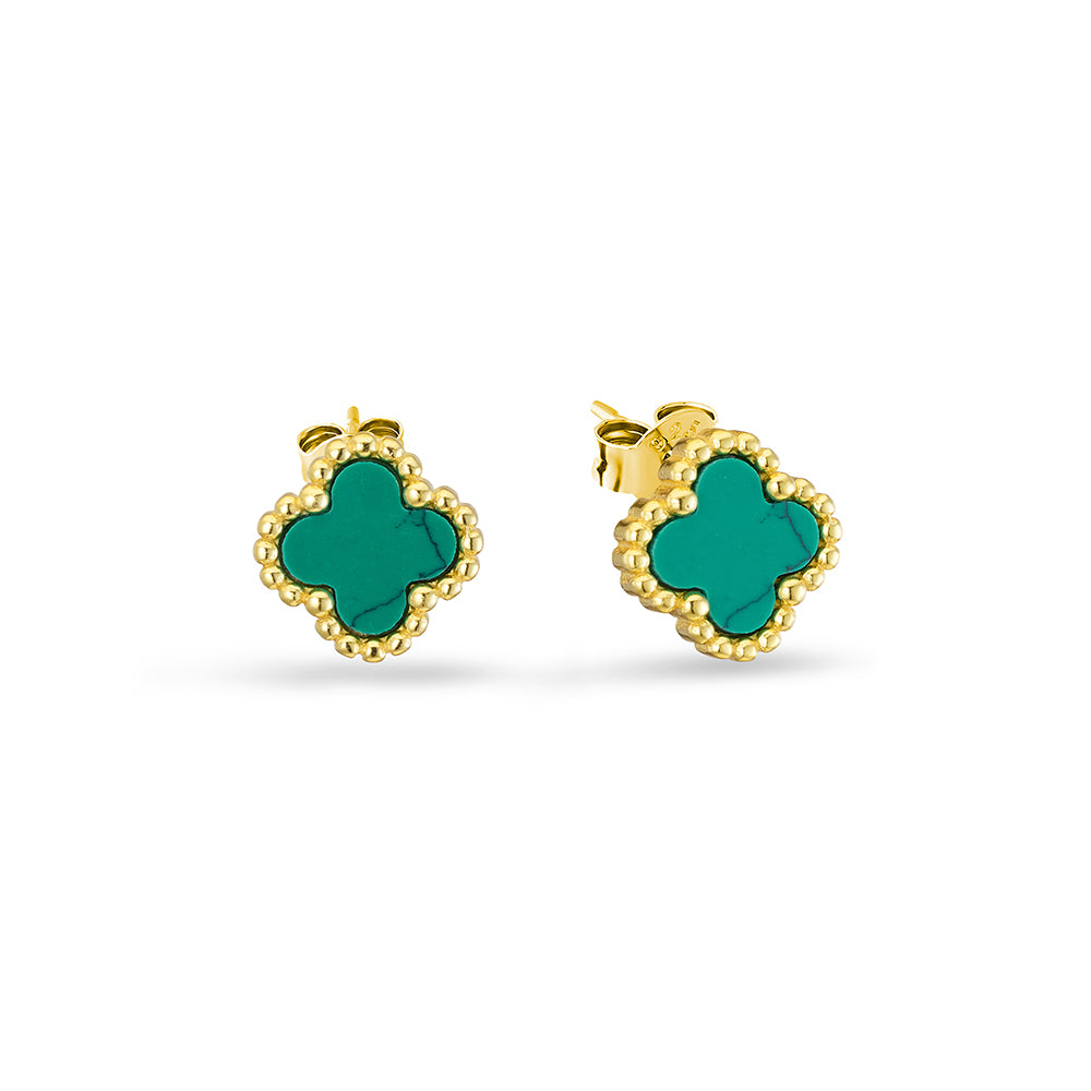 Sterling silver gold plated enamel Green flower stud earrings Giulia'secret