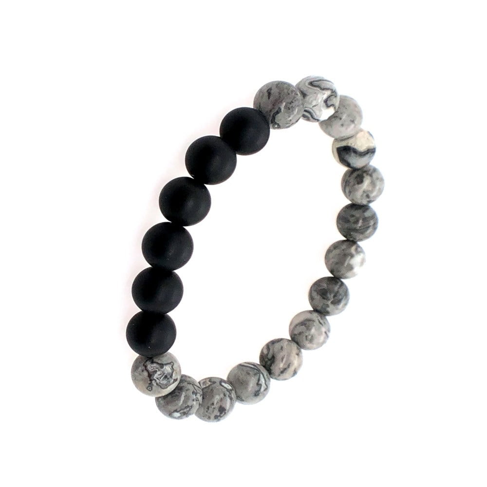Blaze Stainless steel men’s grey stone and agate ball bracelet