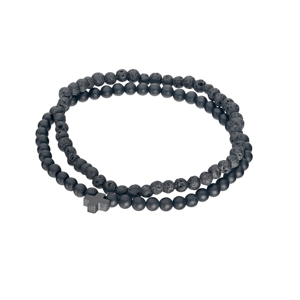 Blaze lava and matte onyx stone bracelet pair with matte black cross Giulia'secret