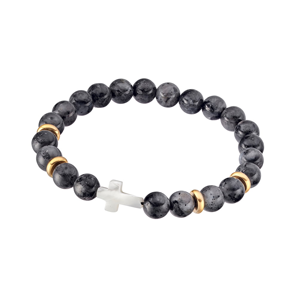 Blaze men’s snowstone bead bracelet with gold plated stainless steel and shell cross