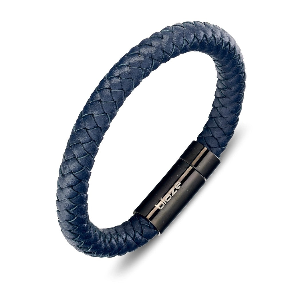 Blaze stainless steel men’s braided leather bangle Giulia'secret