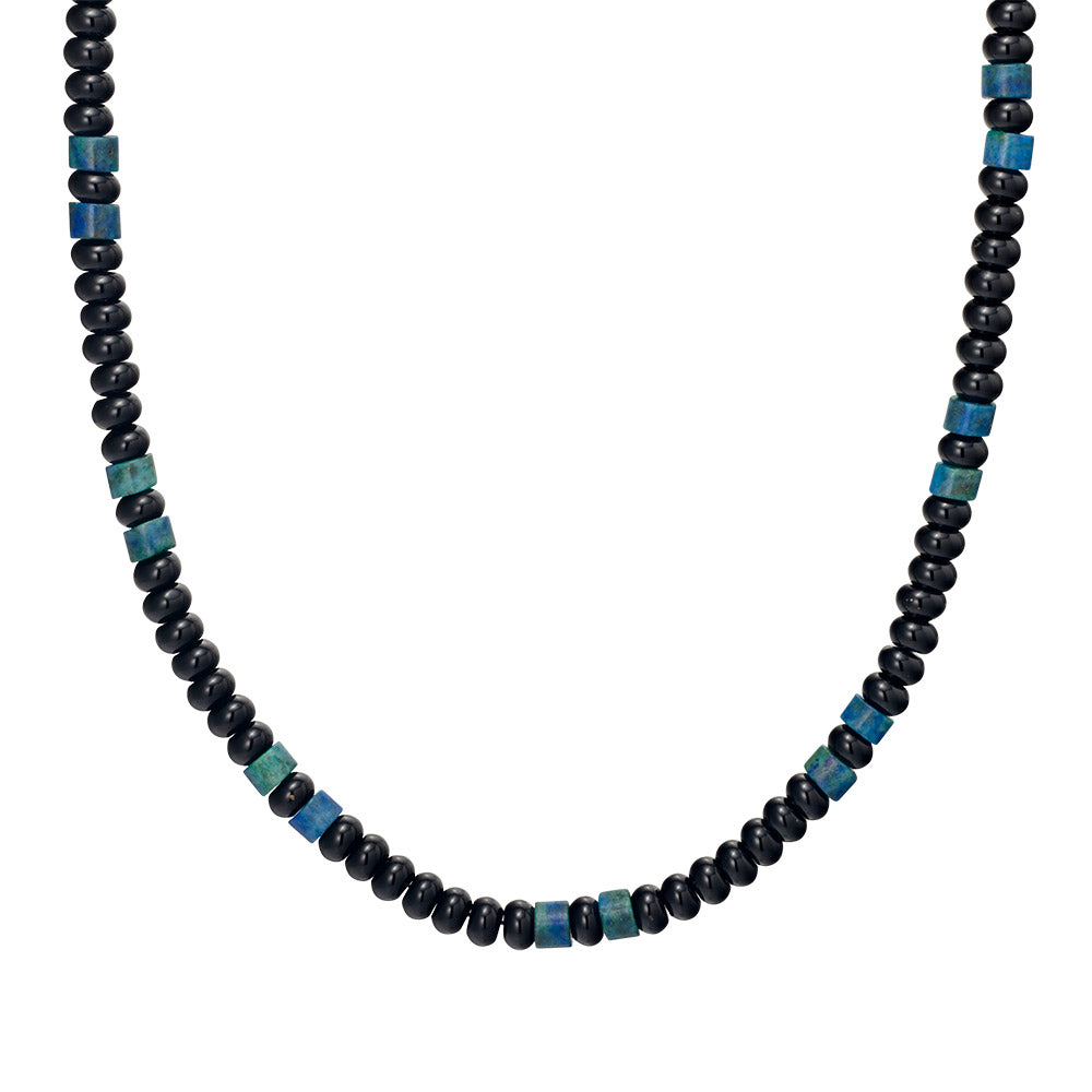 Blaze men’s black and sodalite bead necklace with stainless steel lobster clasp