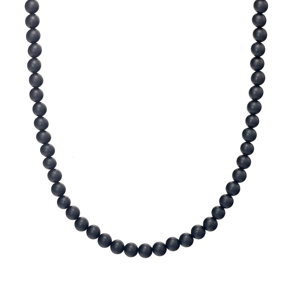 Blaze men’s black onyx bead necklace with stainless steel lobster clasp Giulia'secret